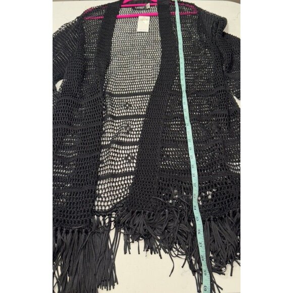 RALPH LAUREN XL Women's Pointelle Knit Linen Blend Cardigan $245 Fringe Black - Picture 13 of 15